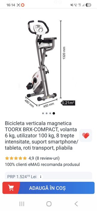 Bicicleta verticala magnetica TOORX BRX-COMPACT