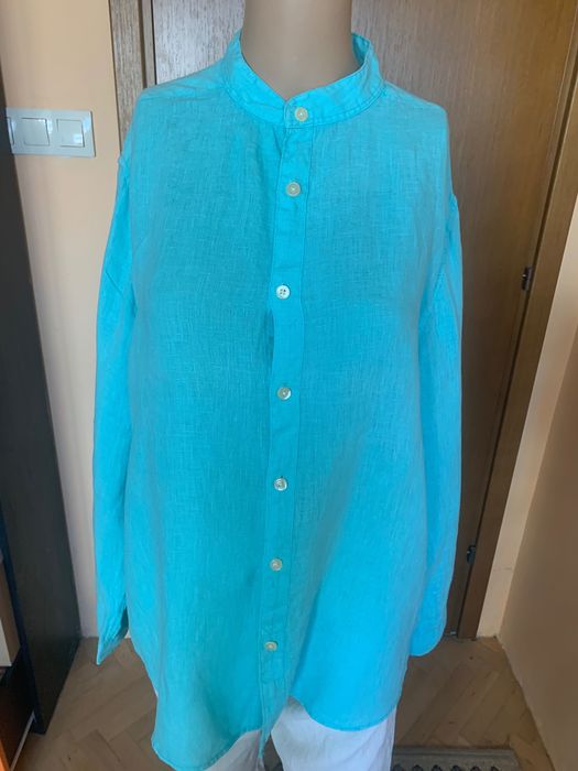Мъжка ленена риза Yachtpur в цвят тюркоаз, размер L