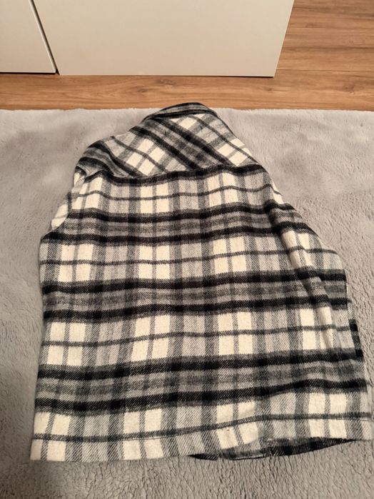 Cămașă Zara, amestec de lână, carouri alb-negru,mărimea XS, oversized,