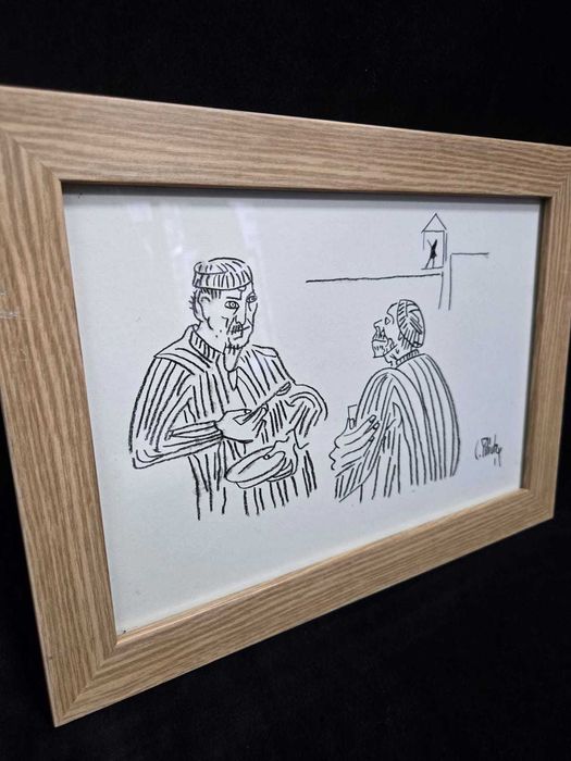 Tablou original – scenă grafică semnată C. Piliuță