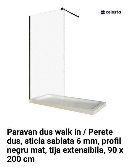 Paravan dus 900*2000 , sticla sablata , profil negru !
