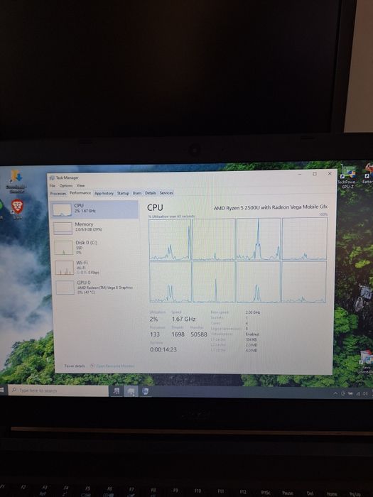 Laptop Acer Aspire A315-41,  Ryzen 5 2500U, 8 GB,  ssd M.2 256 GB  15.6"