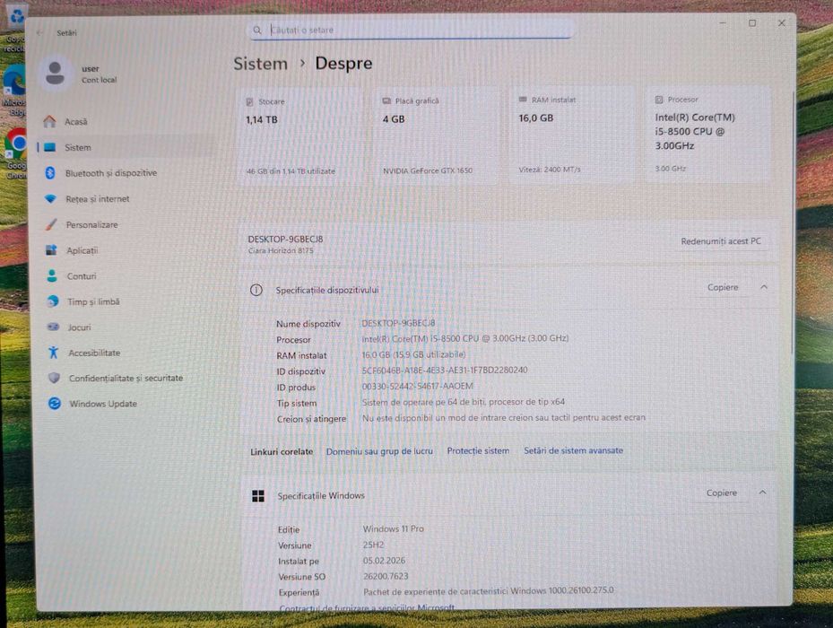 Unitate PC Gaming: i5 8500/16GB Ram/GTX 1650 4GB/256GB Ssd/1TB Hdd