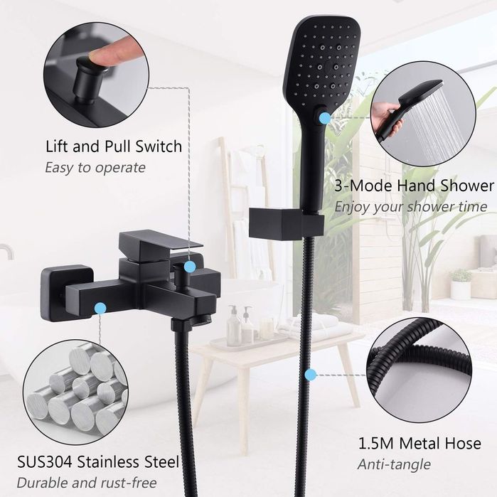 Robinet de cadă negru cu duș manual – SHANFO TB01E