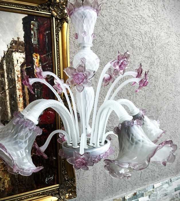 Pretios candelabru Murano-Gemma-decoruri florale-trandafiri-Italia