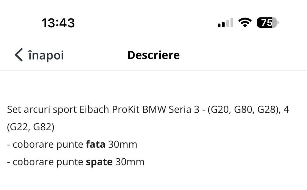 Vand arcuri Eibach PRO kit BMW g20 g80 g28