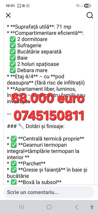 Vând/schimb  apartament 3 camere 71mp bl.S9 Mărăței lângă ASIROM și Școala NR.2  zonă liniștită ,68.000  euro