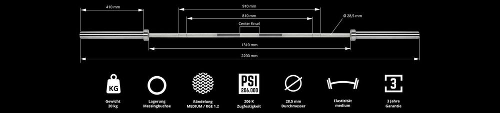 Олимпийски Прав Лост 220 см – 20 кг ATX Power Bar – Chrome, Лостове