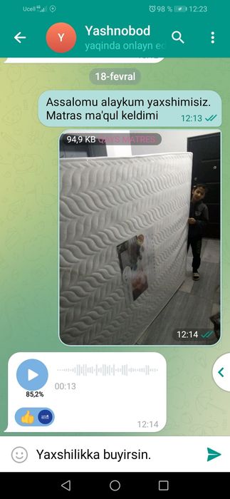 Matraslarimiz hammasi sifatli. Eng arzondan  qimmatigacha mazza qiling