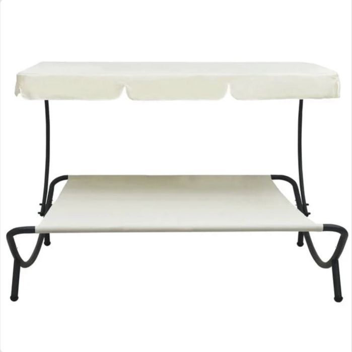 Pat șezlong de exterior cu baldachin alb crem