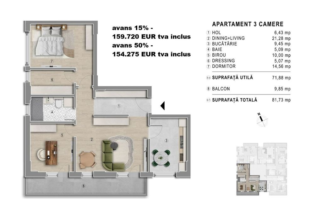 Metrou Berceni - Garsoniera 41mp - bloc boutique 2027