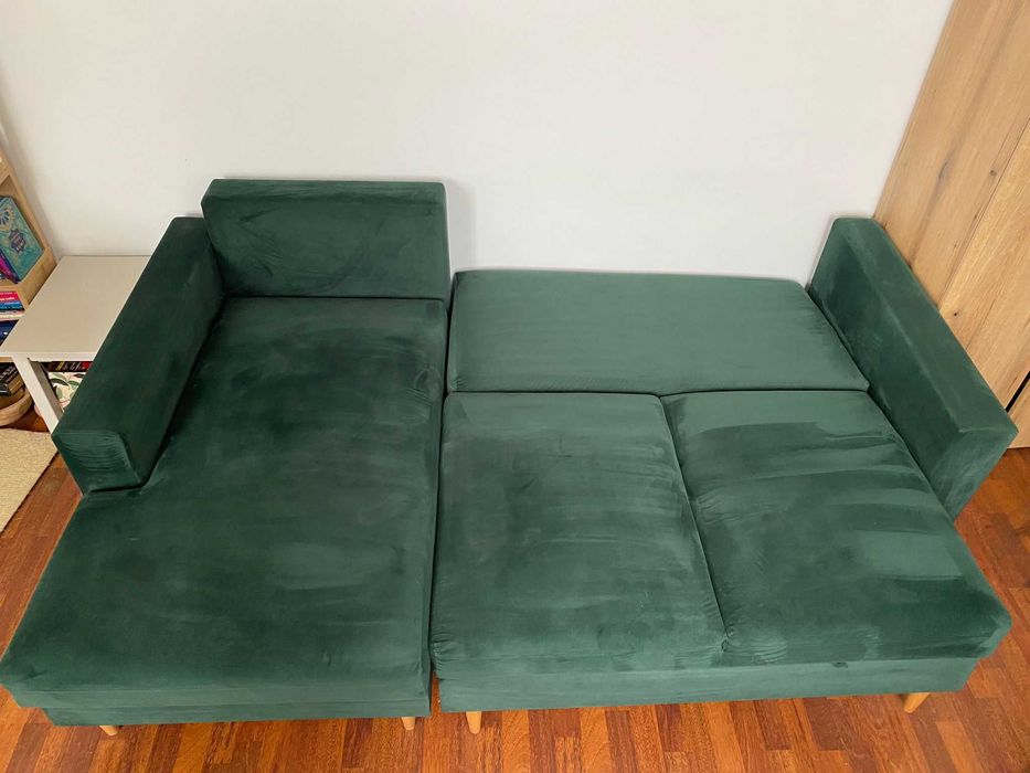 Canapea Coltar extensibila catifea verde