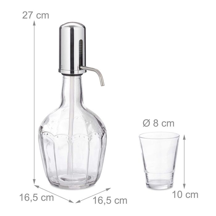 Dispenser de bauturi cu pompa manuala, cu 6 pahare, sticla, 2.4l