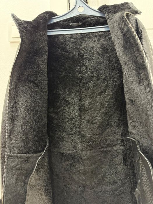 Кожанная дублёнка с капюшоном