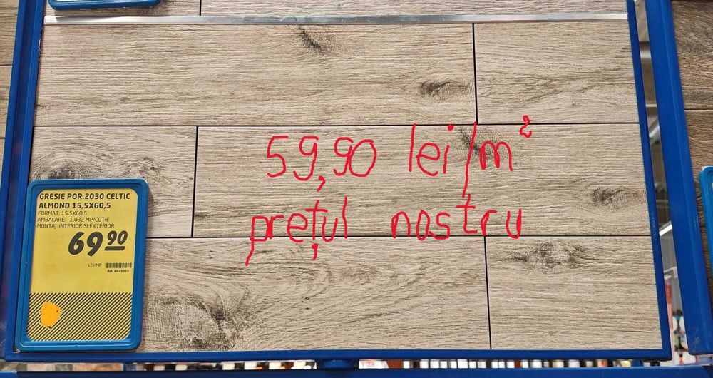 Gresie portelanata  Celtic Almond, nouă, interior si exterior, calitatea I, dimensiune 15,5x60,5 cm