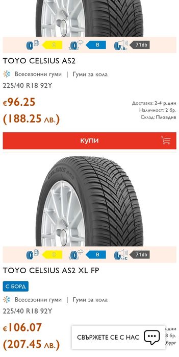 1брой  всесезонна гума 225/40/18 Toyo Celsius AS2
dot23
7.4mm
Много до