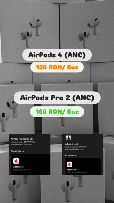 Vând AirPods 4 & AirPods Pro 2 NOI – SIGILATE, calitate premium.