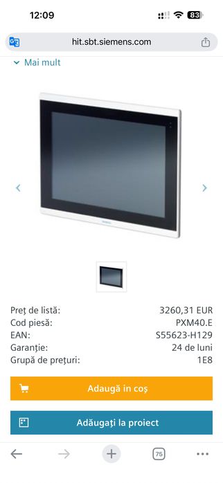 Siemens PXM40 Panou tactil BACnet/IP de 10 ''cu server web integrat