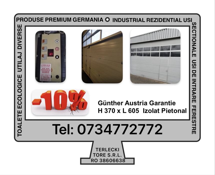 USA SECTIONALA INDUSTRIALA poarta garaj hala H 370 x L 605 GARANTIe