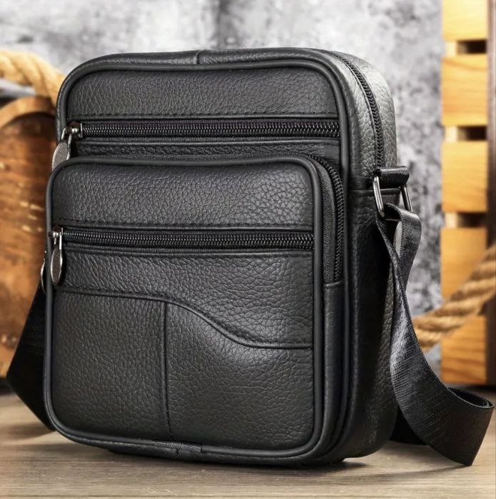 Компактна и Елегантна чанта за през рамо/Черна ест. кожа -10% Промоция