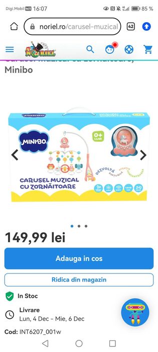 Carusel muzical cu zornăitoare Noriel Minibo