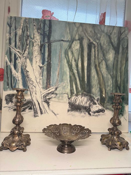 Set Antic Fructiera Si Suport Lumanari