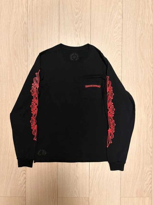 Chrome Hearts Horseshoe Logo Red on Black Longsleeve