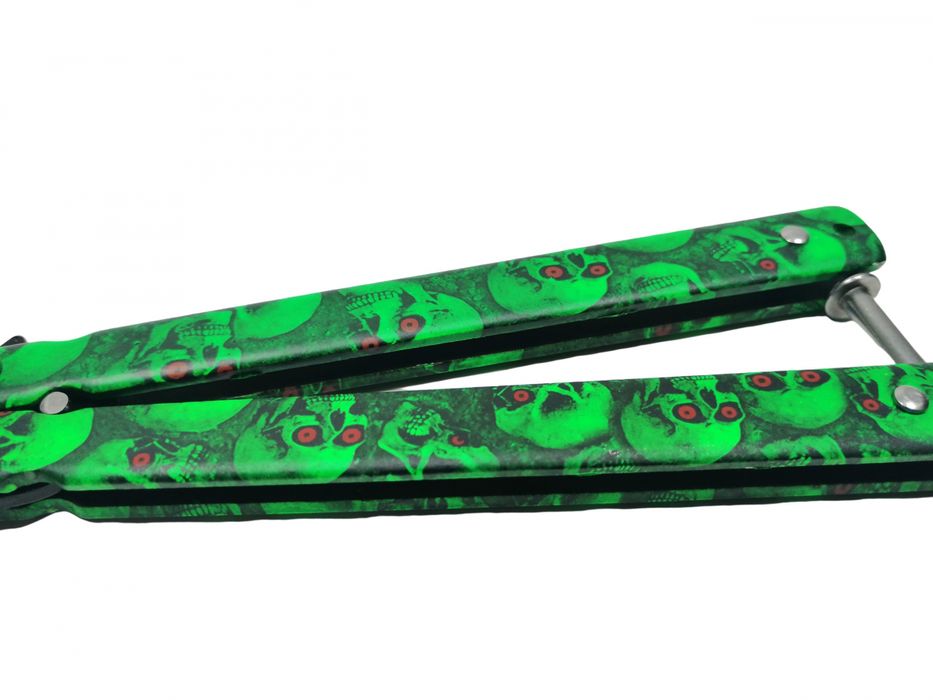Briceag fluture, Happy Green Skulls, pentru antrenament, 22 cm
