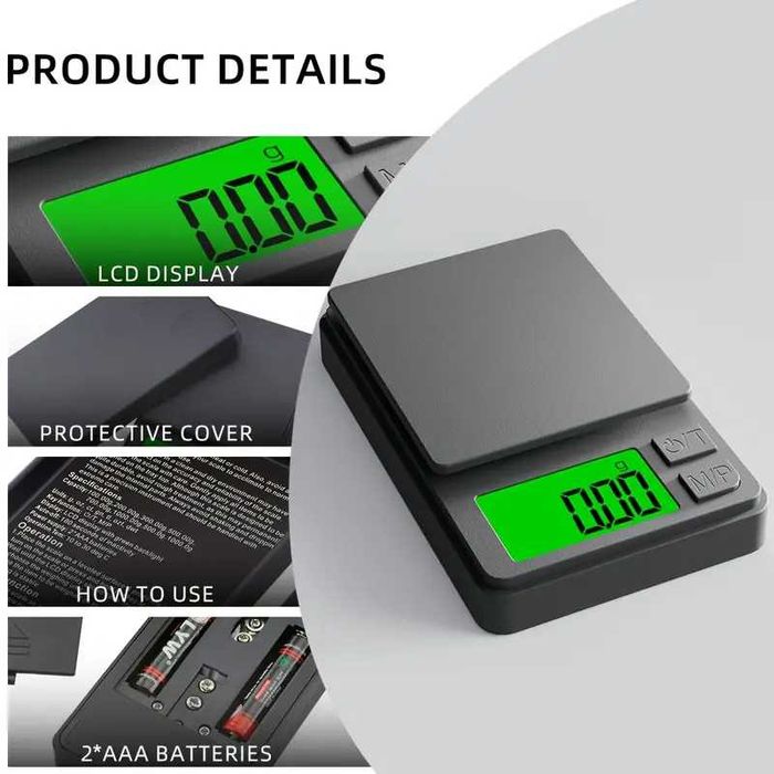 Cantar bijuterii capac negru 2 zecimale 0.01g - 1000g LCD Iluminat