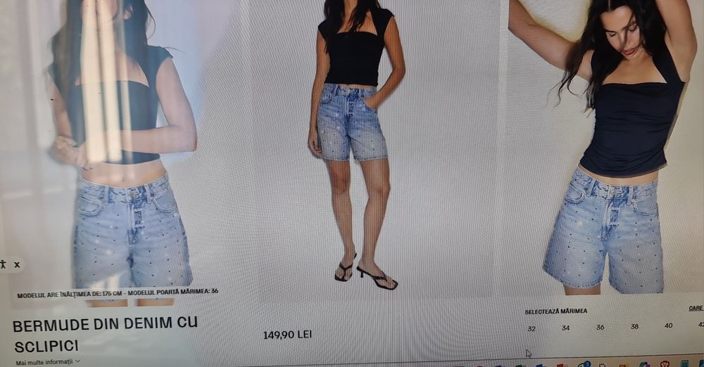 Blugi Bermude Denim cu Sclipici Stradivarius