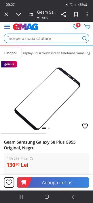 Vand carcasa(geam) noua parte fata samsung s8+!