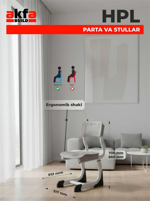 HPL мебель Одноместная парта + стул