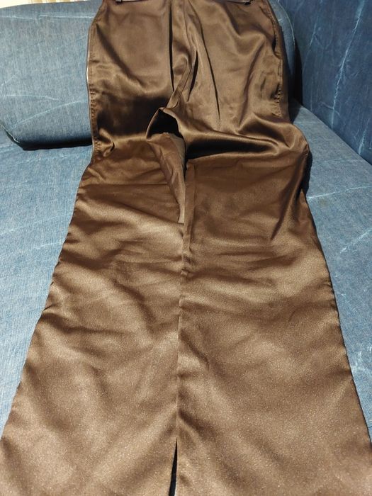 Pantaloni din piele si satin, maro, potriviti pt marimea M