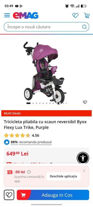 Tricicletă copii Byox Flexy Lux Trike, mov, cu scaun reversibil