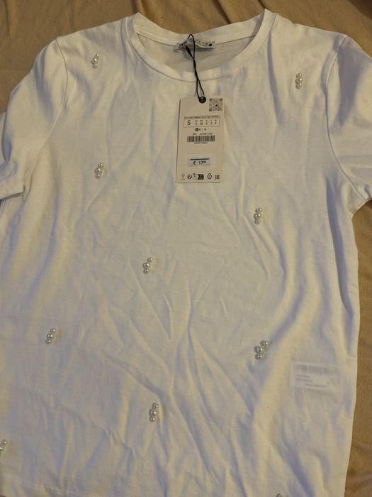 Памучна тениска с камъни ZARA S-М размер