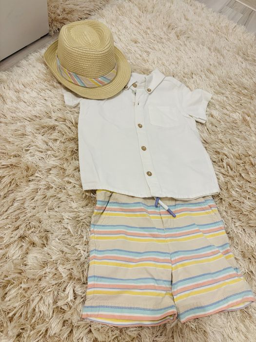 Set cu camasa, pantaloni si palarie, pentru baieti, marimea 24M