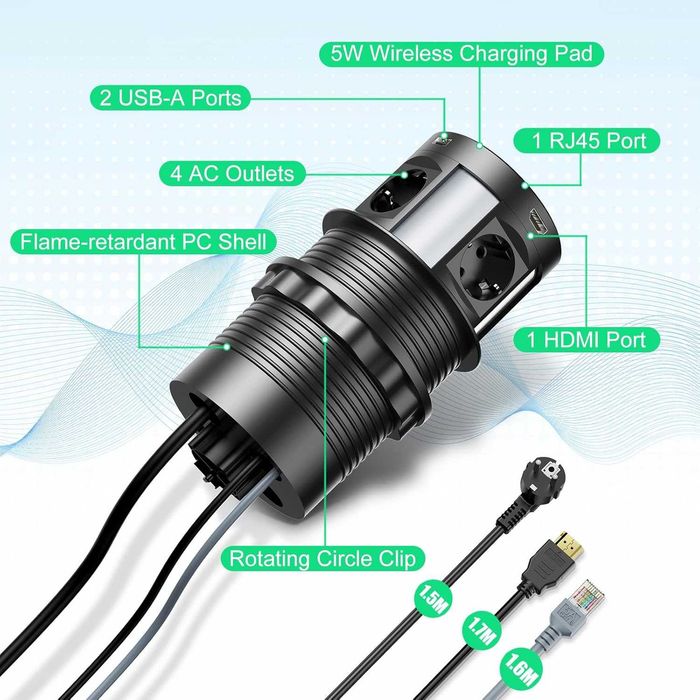 HANNELORE Прибиращ се вграден контакт с USB за бюро