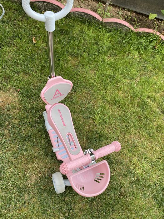 Trotineta 5 in 1 cu roti luminoase Action One, Kinder XS, Roz