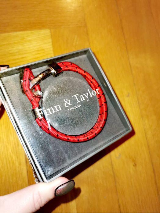 Бижу Гривна с котва Finn & Taylor от синьо червено въже стомана 2бр.