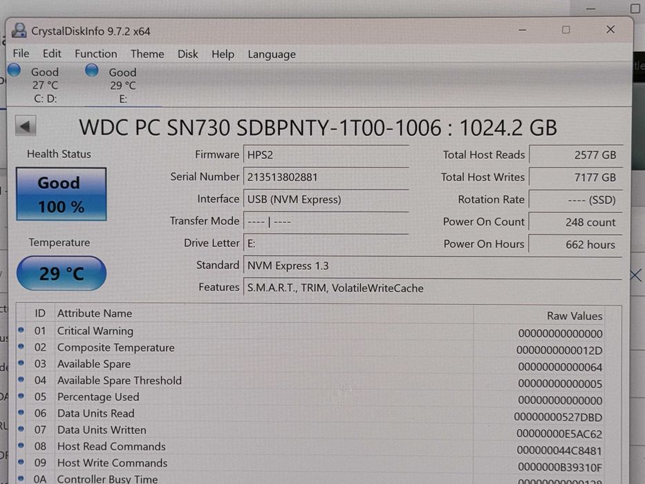 1TB 1000GB SSD NVMe Gen 3x4/100% Здраве WD Black SN730