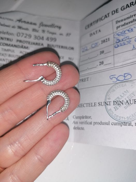 Vand cercei rotunzi /creole mici aur alb cu zirconii