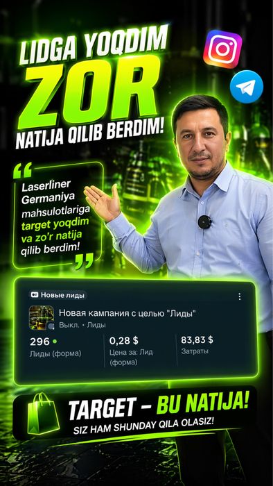 Zayavkalar va lidlar olib kelaman target orqali Targetolog man
