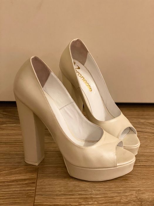 Pantofi open toe eleganți/nunta, din piele, măsura 36