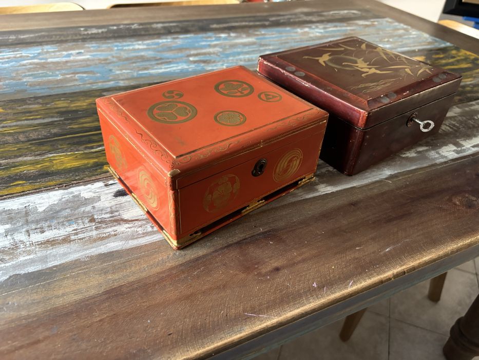 Две антикварни японски кутии за бижута-дърво,лак,Мейджи период