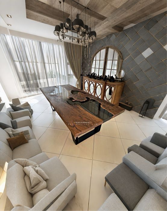 Трапезна маса от естествено дърво масив и епоксидна смола