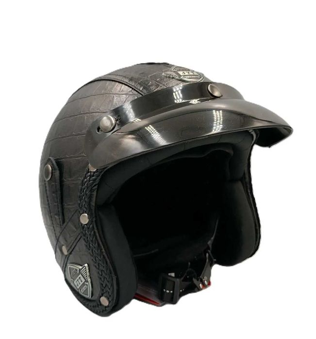 Комплект Отворена кожена каска за мотор с очила