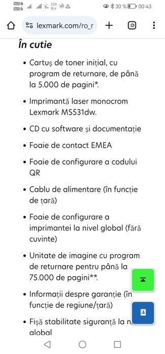 Imprimanta Lexmark ms531 last toner alb negru  pret mic pe pagina printata