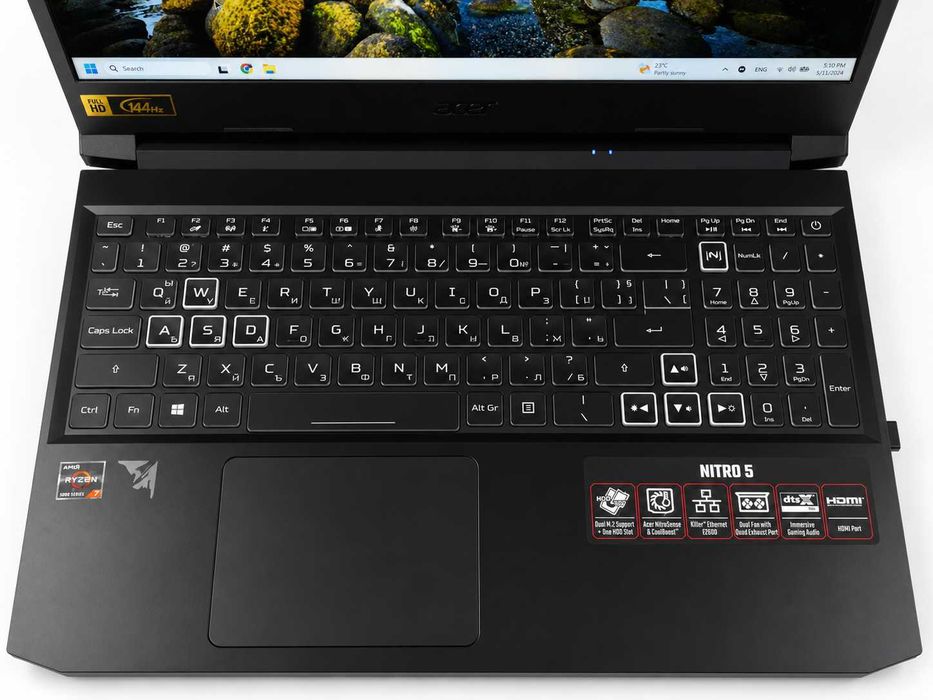 Геймърски лаптоп с privacy протектор, RTX 3070,  Ryzen 7 5800H, 16GB Ram, 1TB SSD, Acer Nitro 5 AN515-45