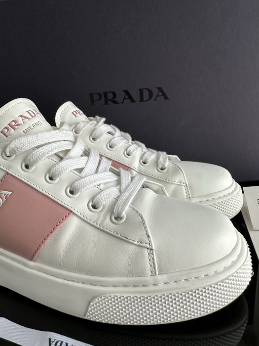 Sneakers Prada originali piele alb/roz 37.5( 25 cm) se potrivesc pentru 38