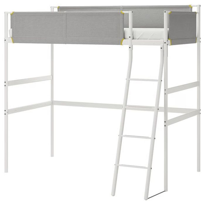 Pat supraetajat Ikea VITVAL 90x200, metal alb/gri, cu saltea